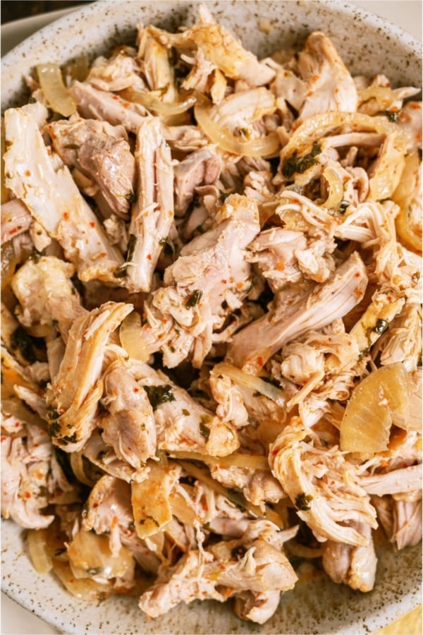Shredded Slow Cooker Chili Lime Chicken in a bowl.