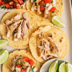 Slow Cooker Chili Lime Chicken on tortillas.