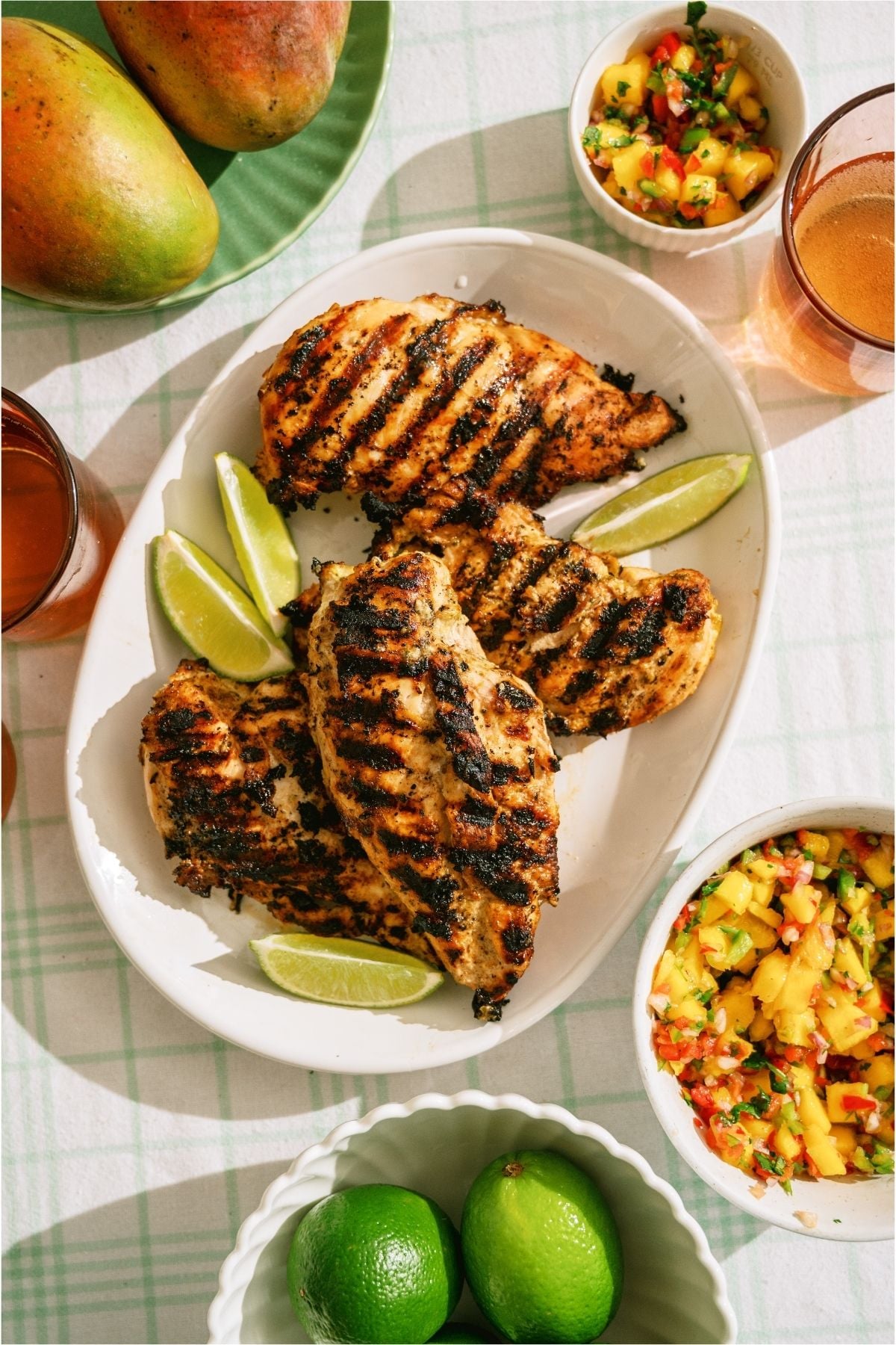 A plate of Grilled Mango Coconut Chicken.