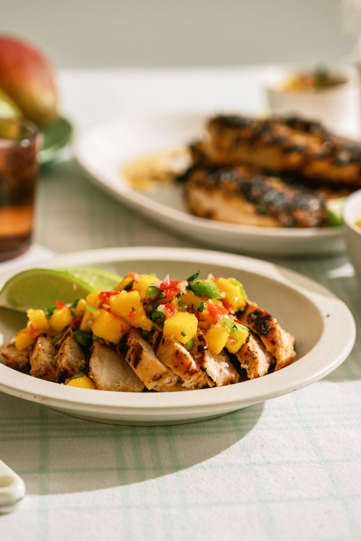 Grilled Mango Coconut Chicken on a plate.