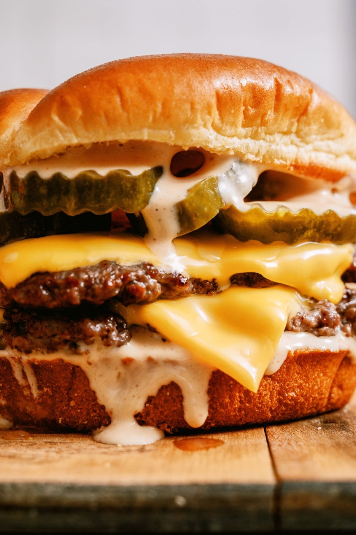 Close up of Smash Burger with Shack Sauce.