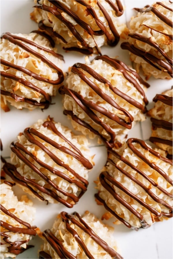 Top view of Easy Coconut Macaroons on a white background.